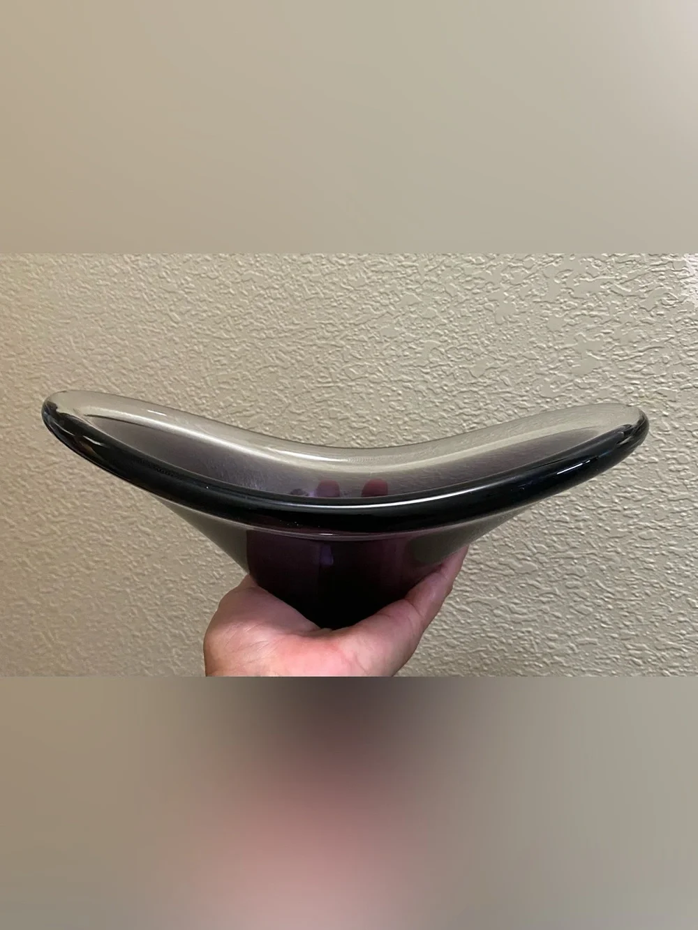 Bobbled Dark Purple & Clear MCM Scandinavian Glass Art Bowl Handcrafted Centerp